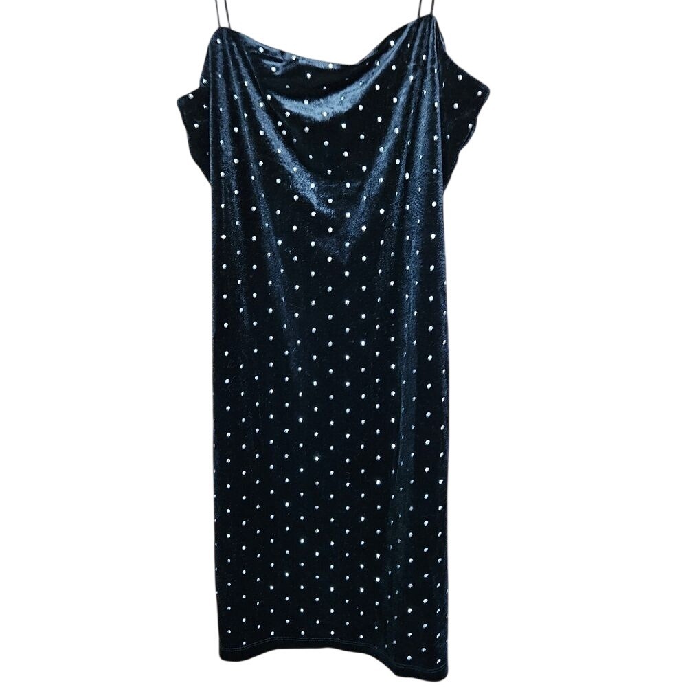 H&M Black‎ Rhinestone Velvet Dress M Conscious Choice Sparkly NWT